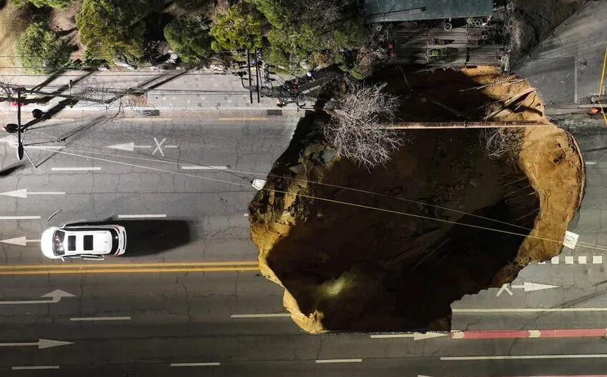 Ariel View of Sinkhole in South Korea.