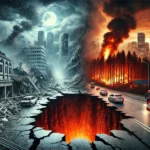 An AI generated image to represent three disasters.