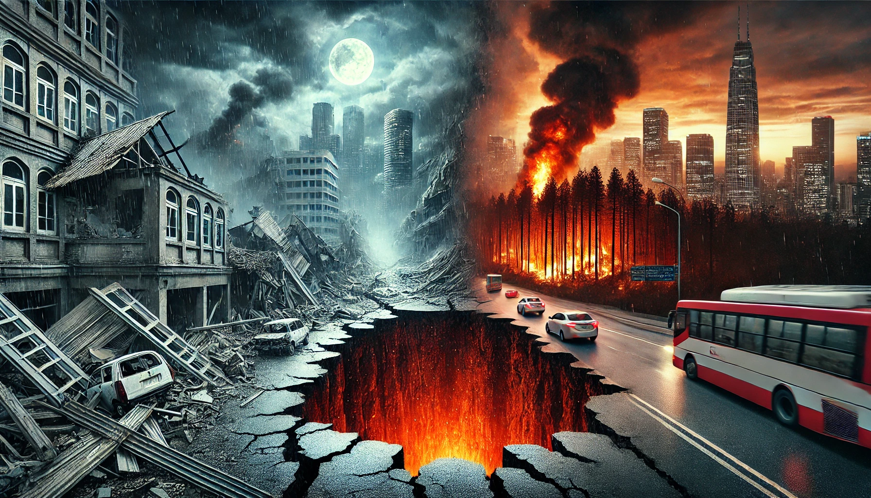 An AI generated image to represent three disasters.