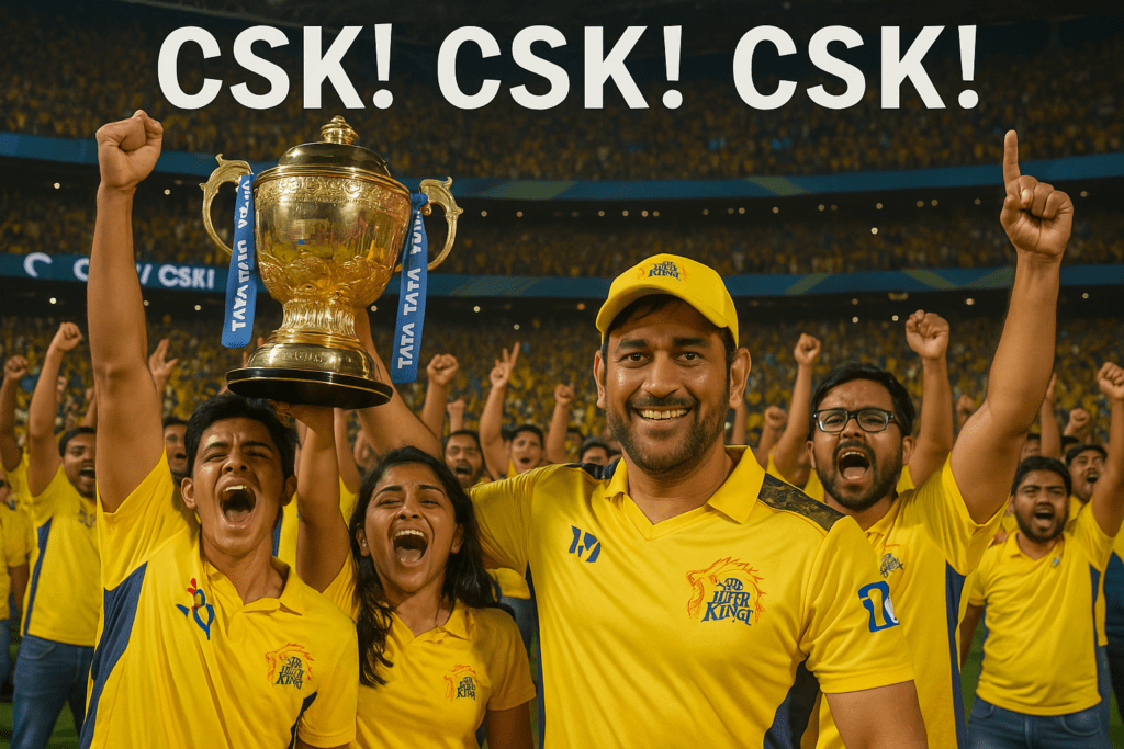 AI generated image of Dhoni along with csk fans