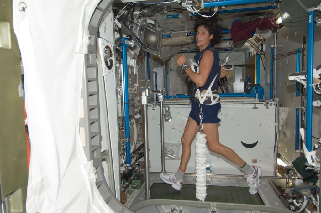 Sunita Williams doing exercise in ISS.