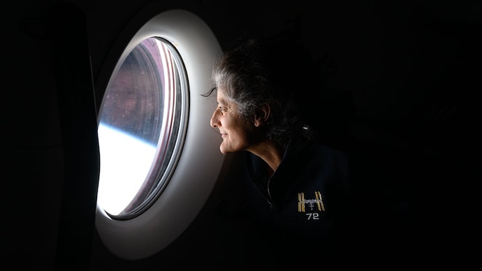 Sunita Williams looking at Earth from Space.
